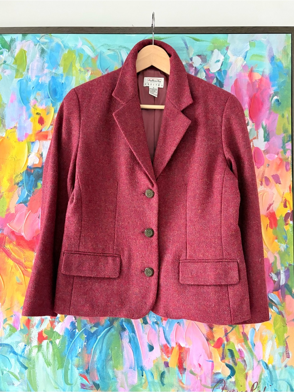 Vintage Talbots 100% Wool Tweed Blazer Raspberry Petite 8